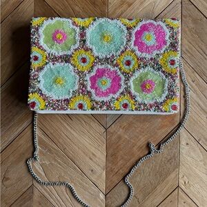 Beaded Floral Envelope Clutch - Pink, Mint & Yellow